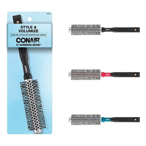 Conair Style & Volumize Metal Round Brush for Blow-Drying, Hairbrush for Short Hair Length, Color May Vary, 1 Count