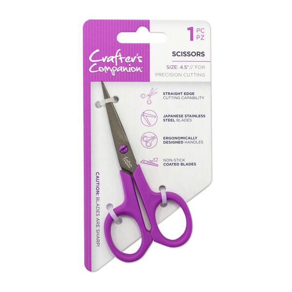 Sharp Craft Scissors for Adults - Japanese Precision Stainless Steel Blades - Non-Stick Teflon Coated - Ergonomic Design - Perfect for Paper, Card, Felt and Fabric - by Crafters Companion (4.5 Inch)