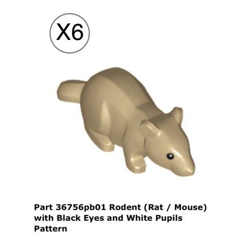 Lego 6 pieces Dark Tan Land Rodent Rat / Mouse with Black Eyes and White Pupils