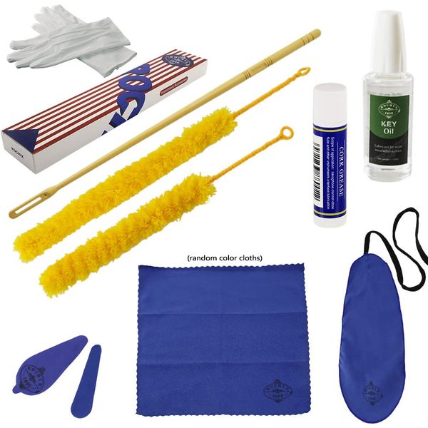 flöten reinigungsset,Flute Cleaning Care kit,Reinigungsset,Pflegeset,Schlüsselöl,Korkfett,Tupfer,Reinigungstuch,Reinigungsbürste,Reinigungsstab(Stoff in zufälliger Farbe)