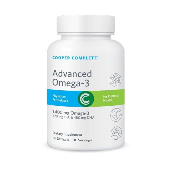 Cooper Complete - Advanced Omega 3 - Fish Oil Supplement, Concentrated EPA + DHA Omega-3 Fatty Acids 1400 mg - 60 Softgels per Bottle. Pack of 2