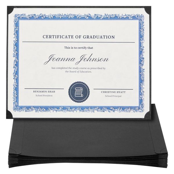 Best Paper Greetings 24-Pack Single Sided Award Certificate Holders - Bulk Certificate Holders for Graduation, Diploma, Employee Appreciation, Certification (fits 8.5x11, Black)