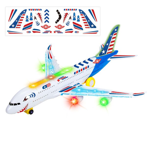 Hymaz Kids Toy Airplane Air Plane Gear Plane Model Toy LED Light Sound Christmas Gift (Blue)