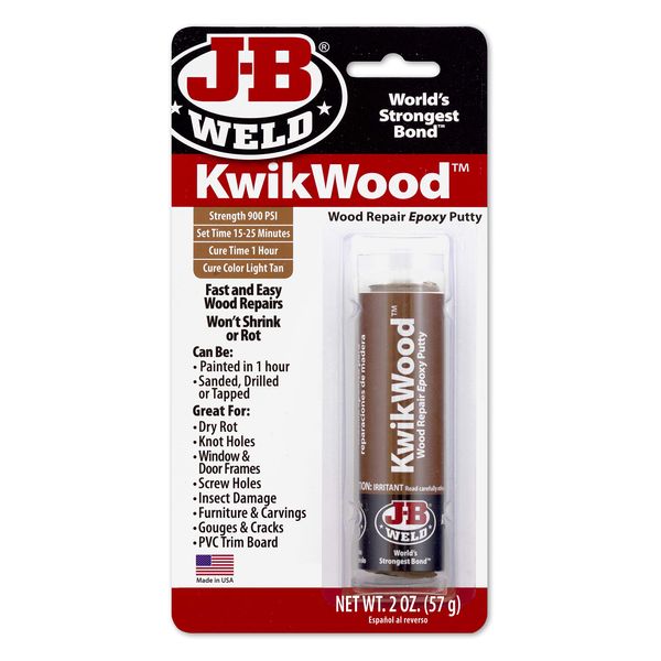 J-B Weld 8257 KwikWood Wood Repair Epoxy Putty Stick- 3.5 inch, Tan