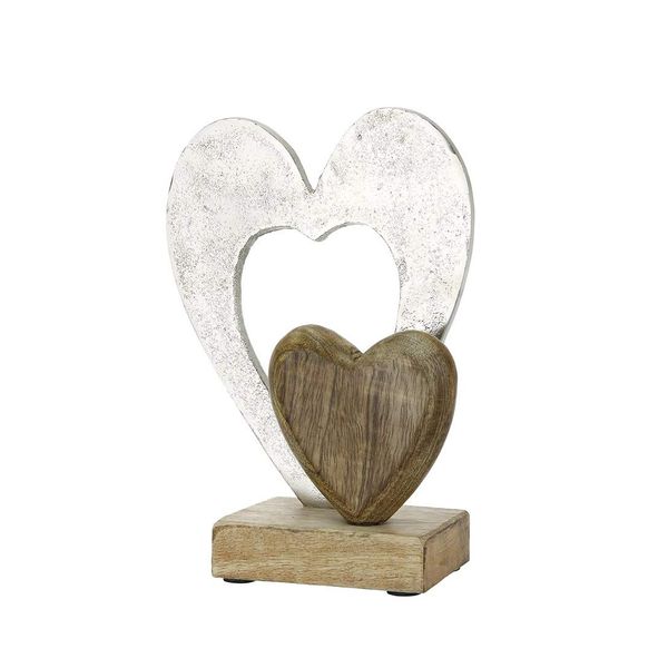 GILDE Double Heart Wood Silver Height 23 cm