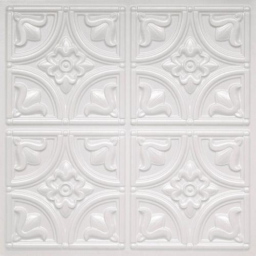 PVC Faux Tin Ceiling Tiles 24 x 24 2x2 Glue Up White Pearl D1148 Pack/6
