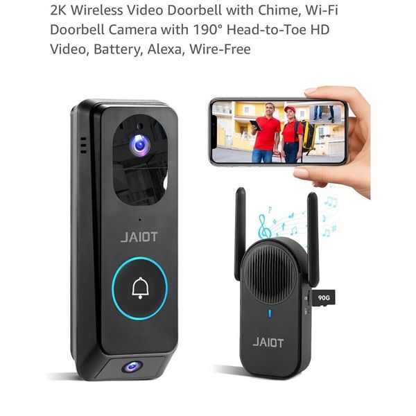 2K Wireless Video Doorbell w/Chime, Wi-Fi Doorbell Camera w/190° Head-to-Toe#367