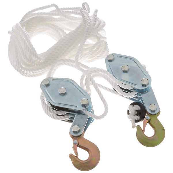 2 Ton Rope Hoist Pulley Wheel Block and Tackle, 4000LB 65 Feet Poly Rope Hoist Pulley Block 7:1 Ratio Lifting Power