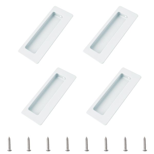 MOROBOR 4PCS Rectangular Recessed Concealed Handle, Embedded Design Sliding Door Handle with Screws, Stainless Steel Cabinet Pulls for Wardrobe Drawer Pulls (White)