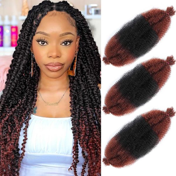 Afro Twist Hair Springy Afro Twist Hair 16 Inch 3 Packs Pre Fluffed Spring Twist Hair Pre Stretched Wrapping Hair for Soft Locs Hair Extensions (16 Inch (Pack of 3), 1B/350#)