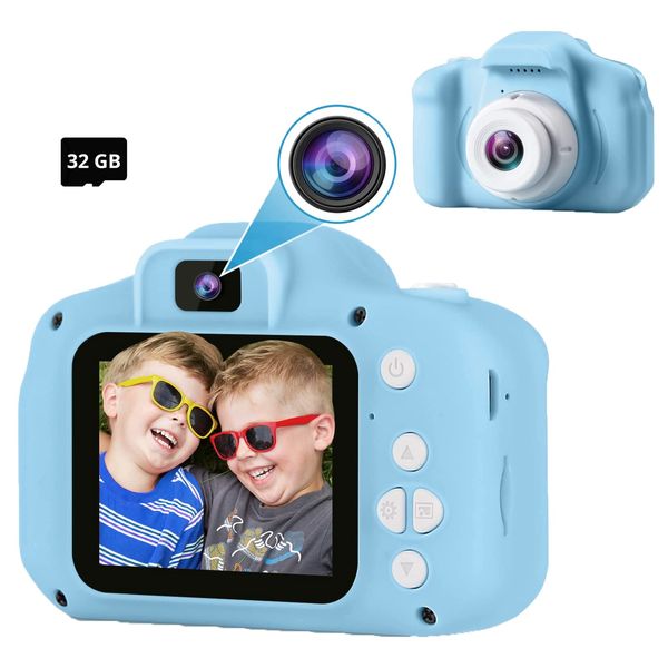 SVZIX Children's Digital Camera, Mini Dual Camera Rechargeable Children's Camera Gift, 3 to 9 Age Kids,8 Million high-Definition Video 2-inch Outdoor Game Screen (32GB Card/Blue)