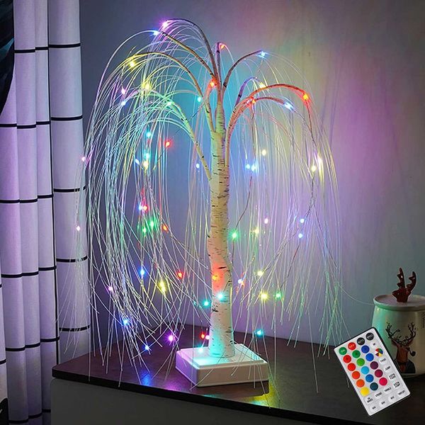 50cm Fibre Optic Christmas Tree, Small White Birch Tree Twig Tree with Lights, Pre Lit Branches Christmas Tree USB & Battery Operated with Remote Control, Warm LED Christmas Tree for Indoor Decoration