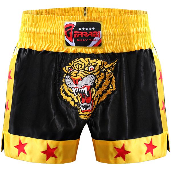 Farabi Sports Muay Thai Short Kickboxing Training Kampfsport Boxen Trunk (Black/Gold, L)