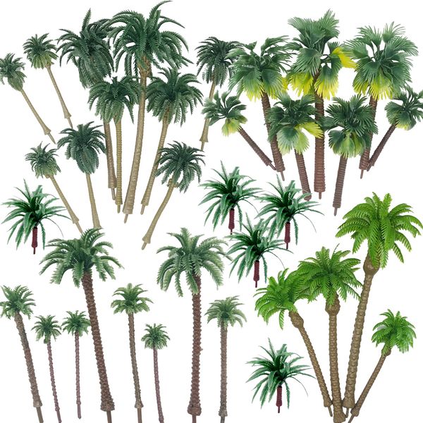 Cayway 34 PCS Model Trees Coconut Palm Model Trees, 1.7~6.7 Inch Mixed Model Trees for Model Train Railway Architecture Diorama DIY Scenery Landscape