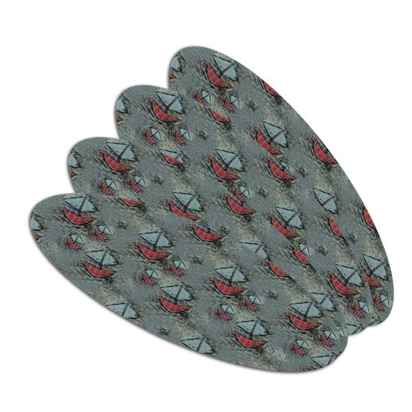 Happy Smiling Sail Boats Pattern Double-Sided Oval Nail File Emery Board Set 4 Pack