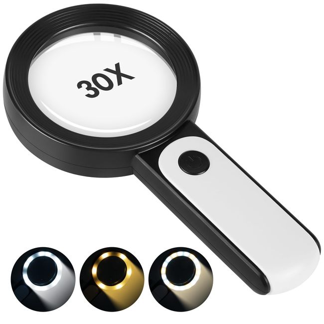 30x High Handheld Strong Magnifying Glass With 12 Led Light,best Jumbo Size  Illuminated Magnifier For Reading,inspection,exploring,hobbies And Currenc