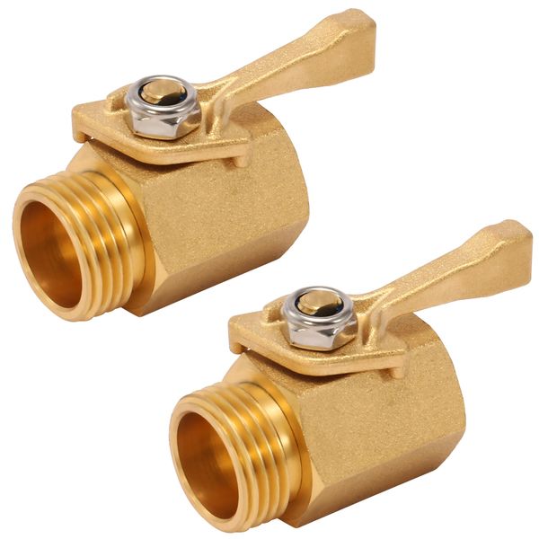 M MINGLE Heavy Duty Brass Garden Hose Shut Off Valve, 3/4 Inch, 2-Pack with 2 Hose Washers