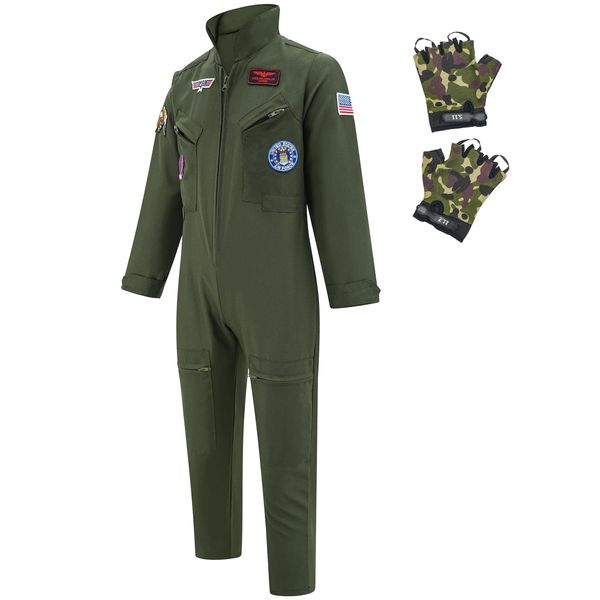 GZ-LAOPAITOU Kids Fighter Pilot Costume, Boys Air Force Flight Suit, Aviator Dress Up Costume for Halloween Cosplay