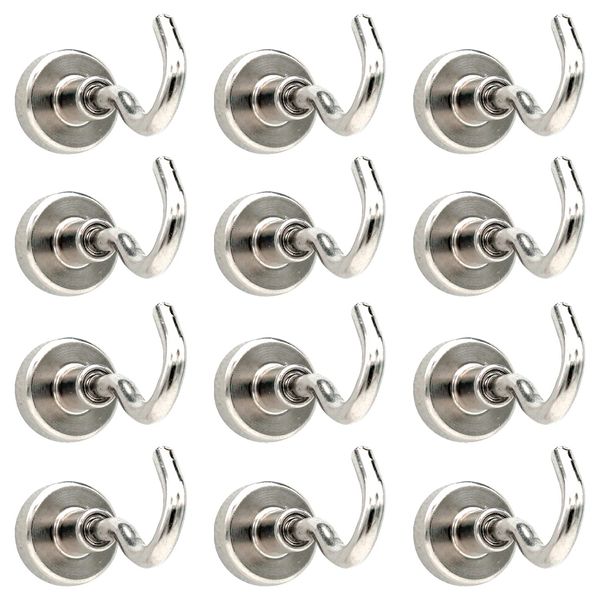 ZFYQ Magnetic Hooks, 16mm Powerful Magnets 20lbs Hooks, Great for Fridge, Office and Kitchen, Pack of 12