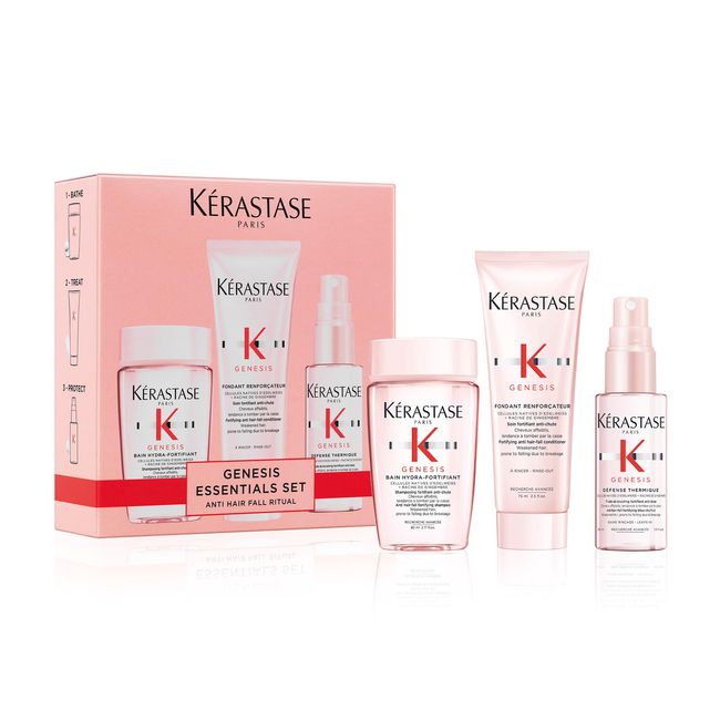 Kérastase Genesis Travel-Size Discovery Gift Set, With Shampoo, Conditioner and Blow-Dry Spray, Nourishing and Fortifying Routine, For Weakened Hair, Infused with Ginger Root and Edelweiss Flower