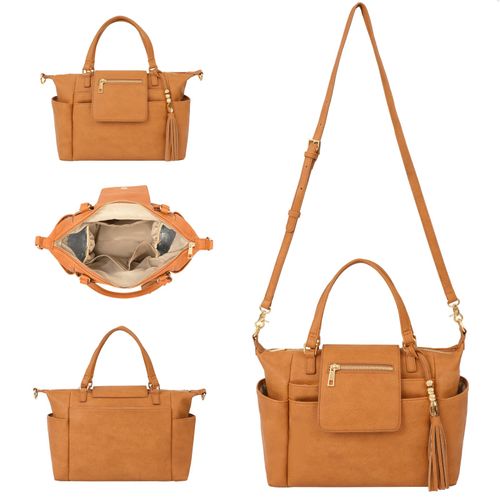 Omanmoli Small Diaper Bag,Mini Diaper Bag Tote, Leather Crossbody Diaper Bag Clutch with 12 Pocekts Diaper Bag Purses for Women Girls,Crossbody Strap,2 Insulated Pockets,Honey