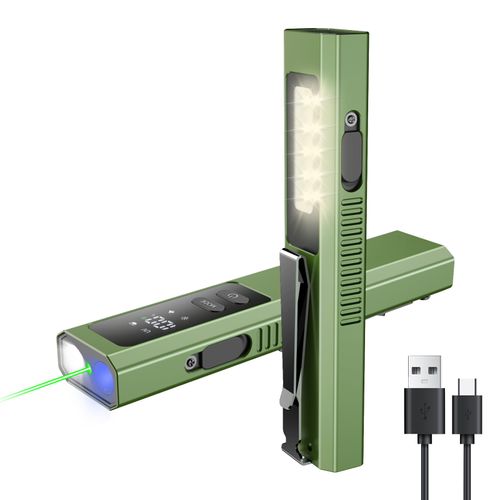 WETEAMNOL Rechargeable EDC Flashlight with Green Beam, UV and White Light Combo, 500LM Portable Pocket Lights with Digital Display, Four Sources for Camping Emergency Working (green2)