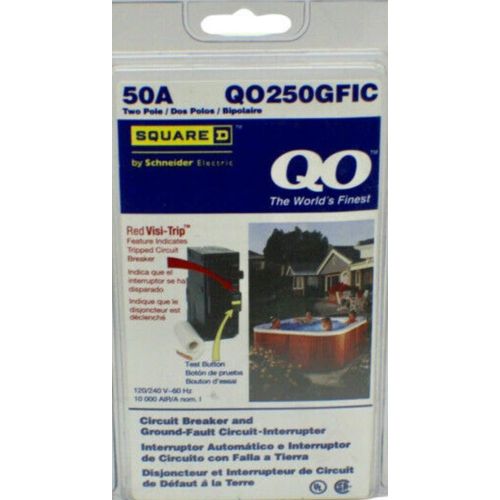 SCHNEIDER ELECTRIC Miniature Circuit Breaker 120/240-Volt 50-Amp QO250GFIC Sw Fused Hd 100A/Recep/No Labels/View