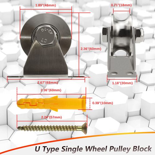 Groove Wheel Pulley Stainless Steel Pulley Block Super Silent Single Pulley Block for DIY Gym Equipment,Sliding Gate Detachable Duplex Bearing with Mounting Screws and Expansion Pipes U Type (1 Pack)