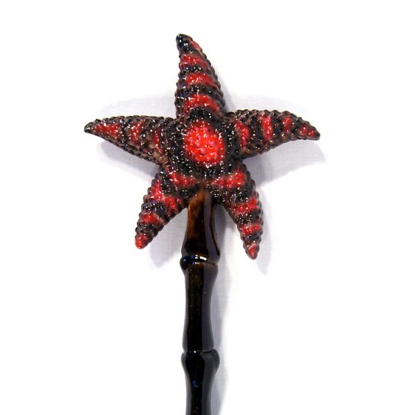 LX Hand Painted Back Scratcher Dark Red Starfish Bird 18"