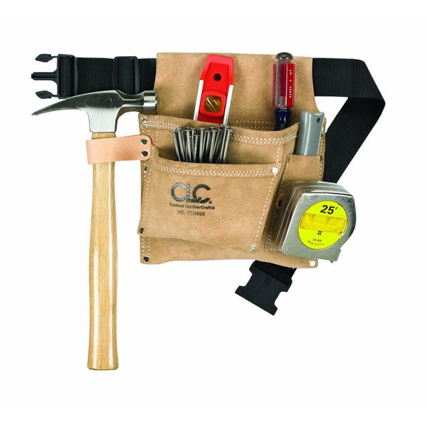 Custom LeathercraftIP489X Suede Tool Bag & Poly Web Belt, 3 Pocket , Tan