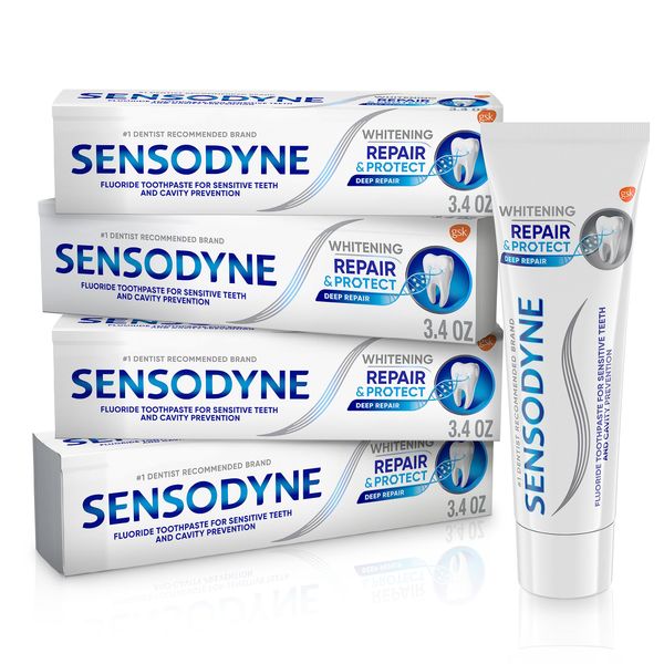 Sensodyne Repair and Protect Whitening Toothpaste, Toothpaste for Sensitive Teeth and Cavity Prevention, 3.4 oz (Pack of 4)