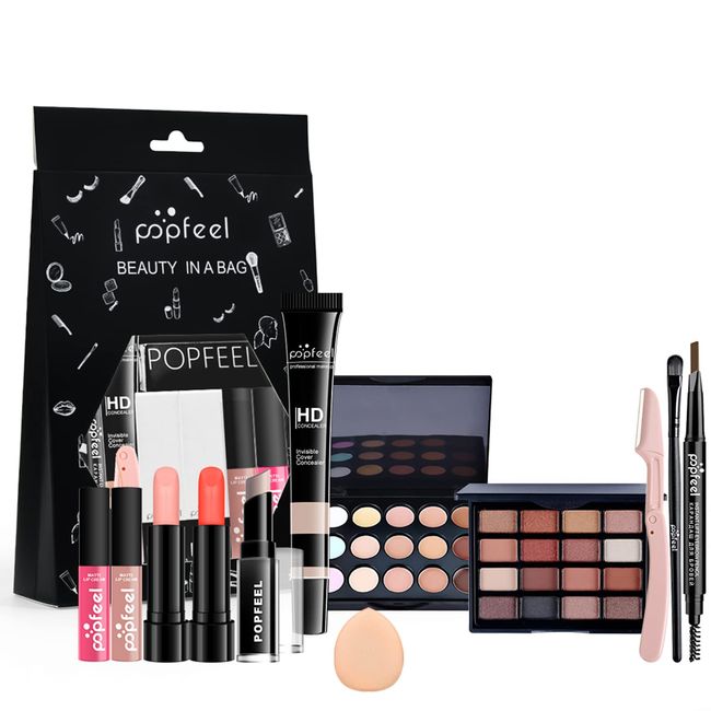 RoseFlower 12pcs Cosmetics Make-up Set, Make Up Set Mit Geschenktüte, Kosmetik Starter Kit Reise Makeup Paletten Weihnachten Makeup Mit Enthält Concealer-Palette, Lidschatten-Palette, Lippenstift#1