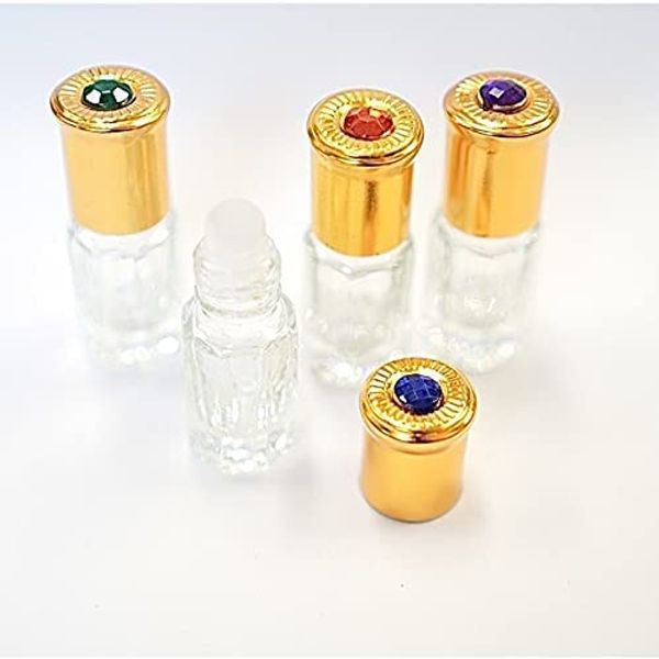 [Jewelry Glass Roll-on Bottle] 0.1 fl oz (3 ml) Clear Bottle Gold Cap (Green) | Refill, Glass, Mobile Phone, Essential Oil, Aroma, Equipment, Travel, Container, Case, Storage, Perfume Bottle, Gorgeous Aroma Bottle