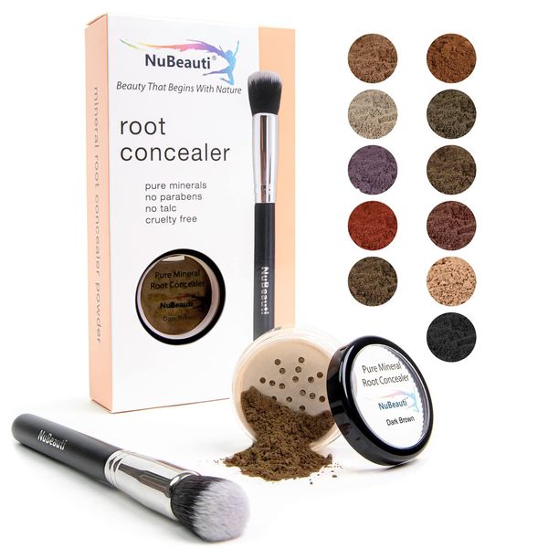 Hair Root Touch Up Powder – Root Cover Up Hair Powder – 11 True-to-Nature Root Concealer Shades – Zero Fragrance, Talc or Parabens – Hair Cover Hairline Powder by NuBeauti (With Brush, Dark Brown)