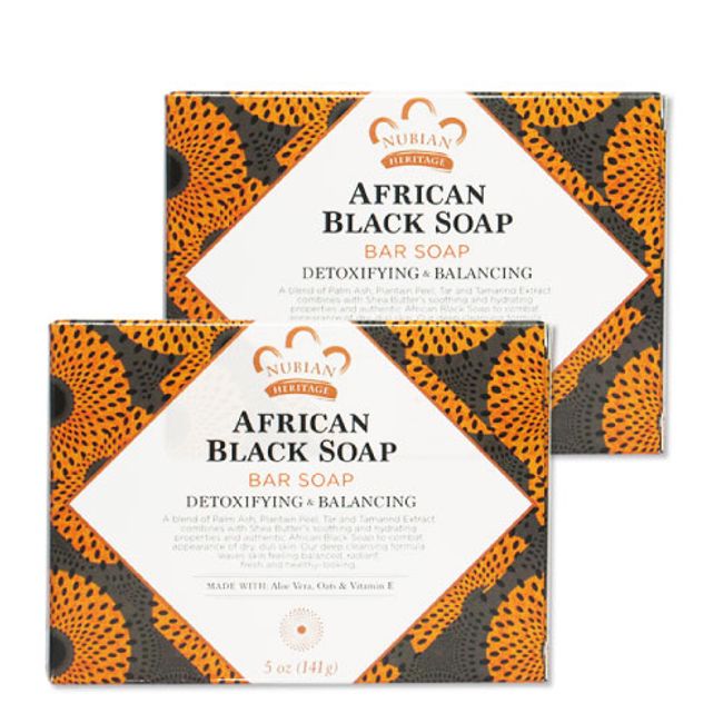 Nubian Heritage African Black Soap Bar 142g [Set of 2] Soap Soap Solid Hand Soap Hand Washing Prevention Moisturizing Children Adult Care