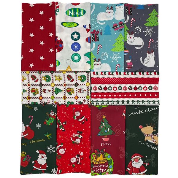 Jukway 10PCS Cotton Fabric Bundles Christmas Patterns 40x50cm, Patchwork Fabric Fat Quarters Printed Fabrics Craft Cloths Bundles for Sewing, Quilting, DIY Decoration,Scrapbooking, Handwork (40x50 cm)