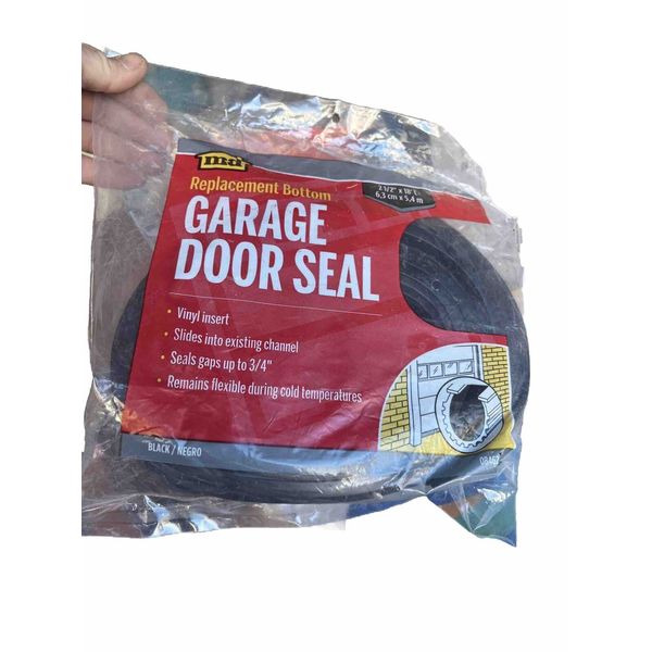 MD 08462 Garage Door Seal Replacement Bottom, Black Vinyl, 2.5” x 18’