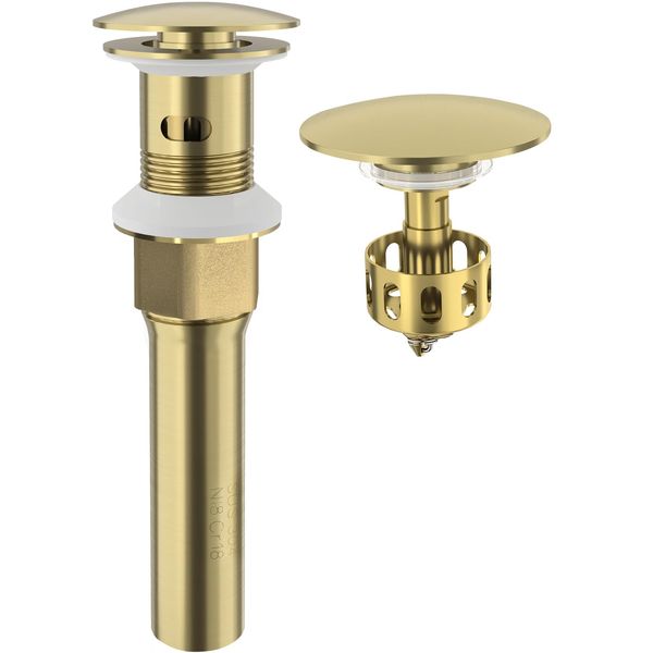 KAIYING Pop Up Drain, Bathroom Sink Drain Stopper with Overflow, Vessel Sink Drain Assembly with Detachable Basket Stopper, Anti-Explosion and Anti-Clogging Drain Strainer (Brushed Champagne Gold)