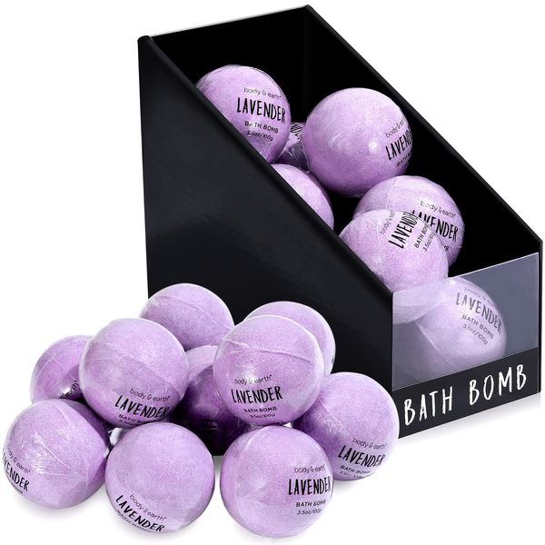 Bath Bombs Gift Set, BODY & EARTH 10 X 3.5 oz Natural Essential Oils Lavender Handmade Birthday Gift Idea for Family, Women, Men