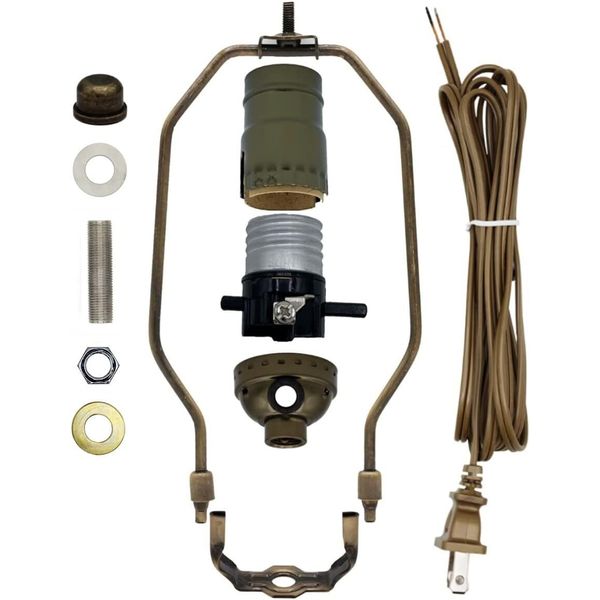 Antique Brass Light Bulb Socket Diy Lamp Kit Complete Assembly 75W Max