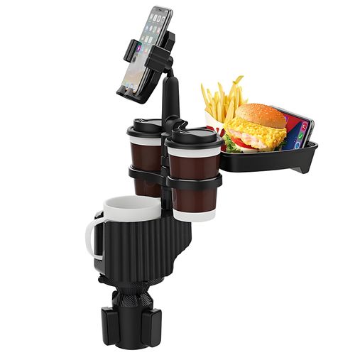 Cup Holder Expander, 6-in-1 Car Cup Holder with Phone Slot Food Tray Table 360° Rotation 3 Cup Holders, Adjustable Base Phone Mount for Automotive Consoles of Organizers Road Trip Essentials