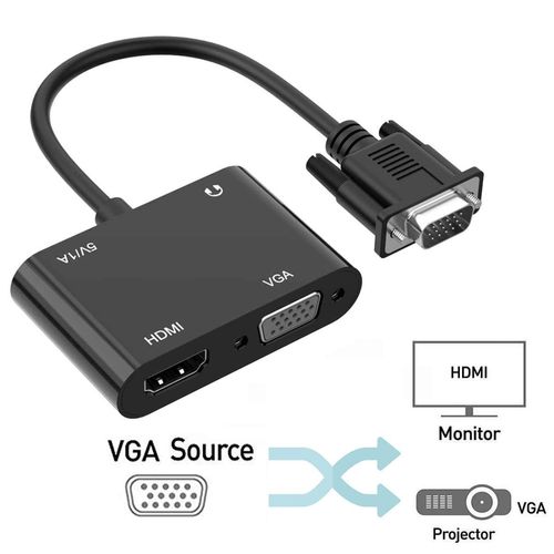 WJBCNEENT VGA to HDMI VGA Audio Video Cable Adapter Converter Splitter with 3.5mm Audio USB Power for 2 Monitors, Computer, Desktop, Laptop, PC, Projector, HDTV 1080P, Plug and Play