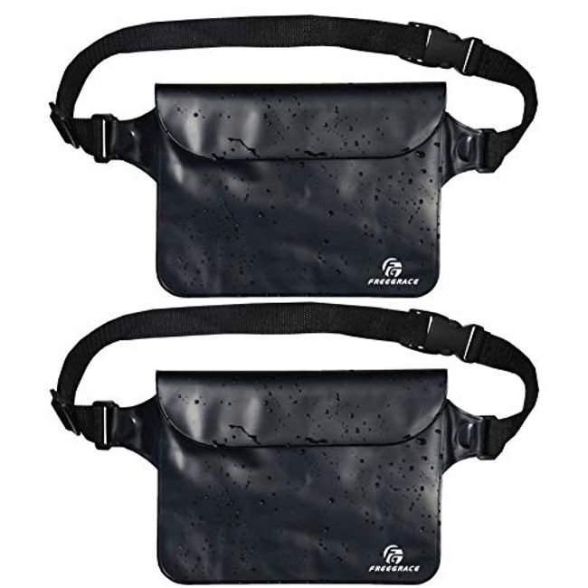 Freegrace Waterproof Waist Pouches - Best Way to Keep Your Phone and Valuables Dry and Safe - Perfect for Boating Swimming Snorkeling Kayaking Beach Pool Water Parks (Black 2 Pack)