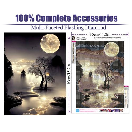 MXCFZX Diamond Painting Kit for Adults - Moonlight Landscape DIY Round Dril Moon Diamonds Art Craft Kits for Beginners, Diamonds Dot Gem Art Crystal，Easy Ideal Home Wall Decor & Gift for Art 12X16 in