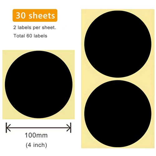 60 Pieces Colored Dot Stickers Round, 4'' Self Adhesive Color Coding Labels, 4 inch Circle Price Label Stickers for Office, Classroom, Student and Family (Black, 100 mm)