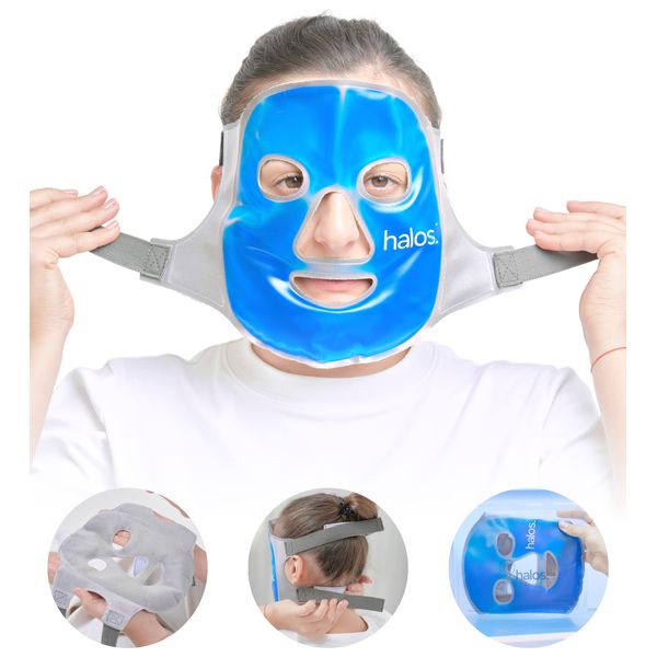 Cooling Face Mask -Halo Mask- Hot or Cold Face Ice Pack for Depuffing- Sinusitis Treatment - Great for Stress, Swelling, Migraine or Wisdom Teeth Pain - Gel Face Mask Cold Pack Ice Face Mask Therapy