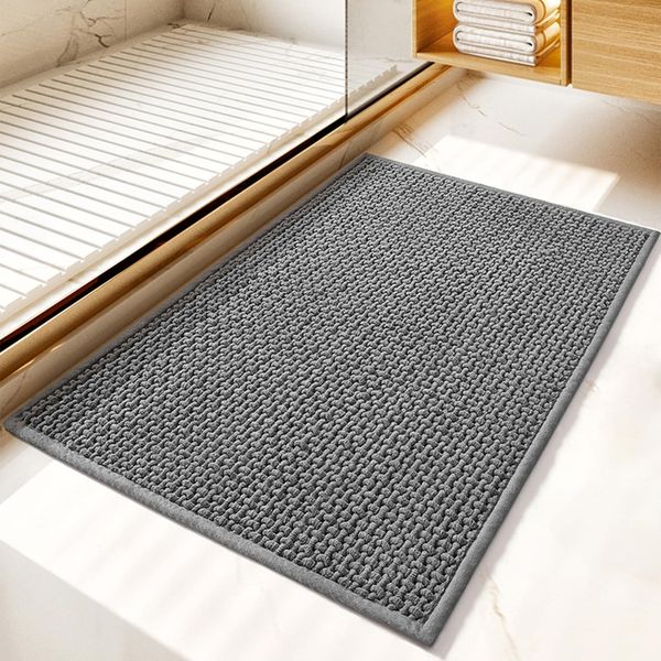 YOKUPOTAC Chenille Bath Mat Non Slip: Absorbent Bathroom Mats 40x60 cm - Anti Slip Machine Washable Bathroom Floor Rugs for Bathroom - Quick Dry BathMat Bath Rug for Tub Elderly (Grey, 40 x 60 cm)