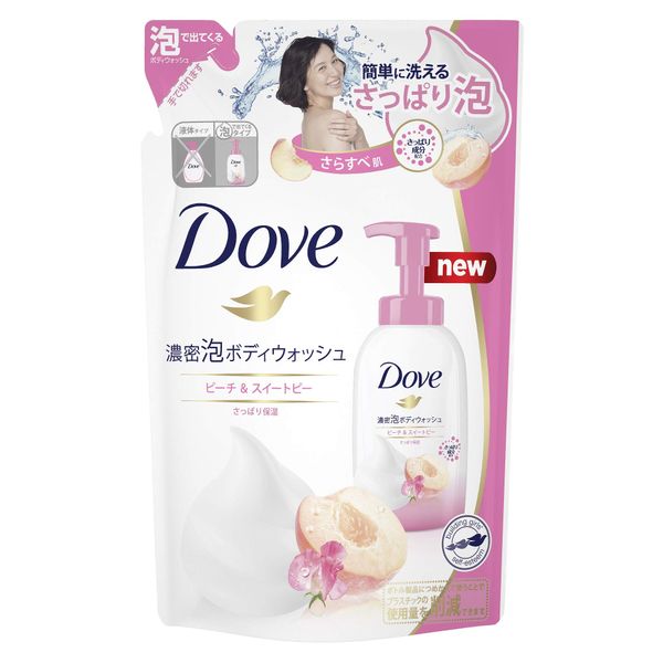 Dove Dov Dense Foam Body Wash Peach & Sweet Pea Refill 12.3 oz (350 g) Body Soap, Body Soap, Slightly Sweet Peach and Sweet Pea Soothing Scent (Fragrance)