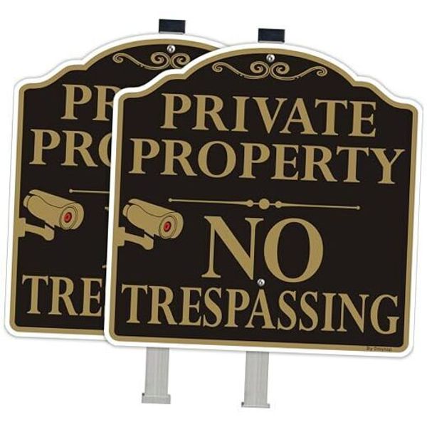 Large Private Property No Trespassing Signs with 36" Alloy 2 Pack with Stake