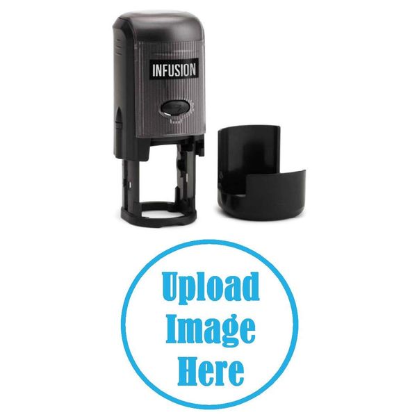 Infusion Custom Logo Round Self-Inking Rubber Stamp (1" Diameter), Sky Blue